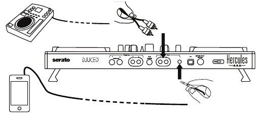 Hercules - DJ Control Inpulse 500 - Auxiliary (= Mic/Aux 1-2 ingang) Stap 2 Auxiliary (= Mic/Aux 1-2 ingang) Stap 2