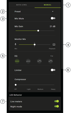Shure - MV7 - Microfooninstelling: Handmatig Microfooninstelling: Handmatig