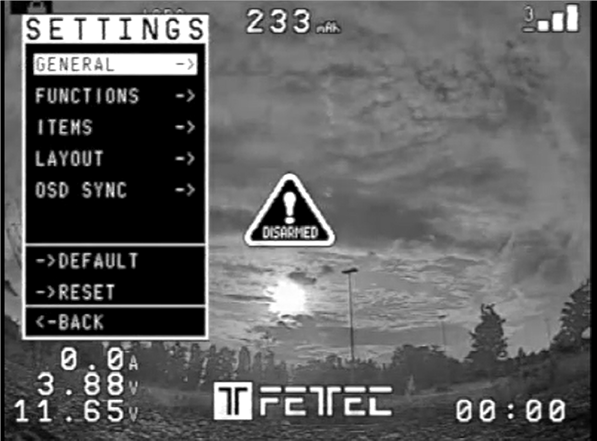 FETtec - OSD Board - OSD-instellingen OSD-instellingen