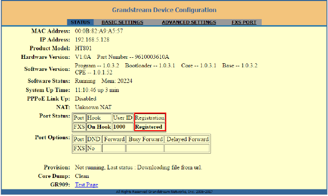 Grandstream Networks - HT801 - Figuur 9: Accountstatus Figuur 9: Accountstatus