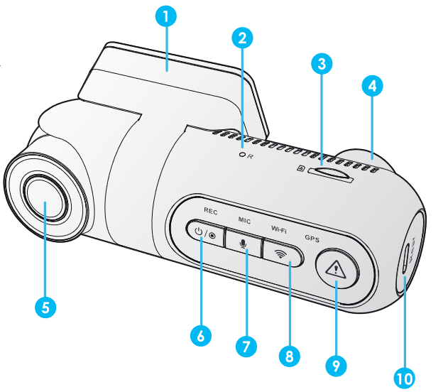 Viofo - T130 - Productdiagram - Camera aan de voorkant (hoofdeenheid) Aanzicht 1 Productdiagram - Camera aan de voorkant (hoofdeenheid) Aanzicht 1