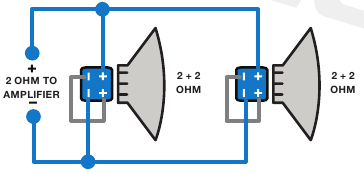 Rockville - dB55 - Gids voor luidsprekerbedrading - 2 X DUBBELE VC 2 OHM LUIDSPREKERS MET SPOELEN, ALLES PARALLEL Gids voor luidsprekerbedrading - 2 X DUBBELE VC 2 OHM LUIDSPREKERS MET SPOELEN, ALLES PARALLEL