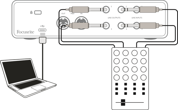 Focusrite - Scarlett 4i4 - Scarlett 4i4 aansluiten op een DJ-mixer Scarlett 4i4 aansluiten op een DJ-mixer