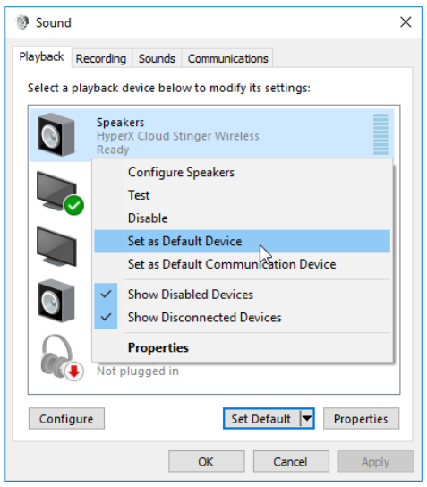 HYPERX - Cloud Stinger Wireless HX-HSCSW-BK - Headset is correct geconfigureerd op de pc Stap 2 Headset is correct geconfigureerd op de pc Stap 2