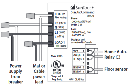 SunTouch - SunStat Command 108001 - Thermostaatbedrading stap 2 Thermostaatbedrading stap 2