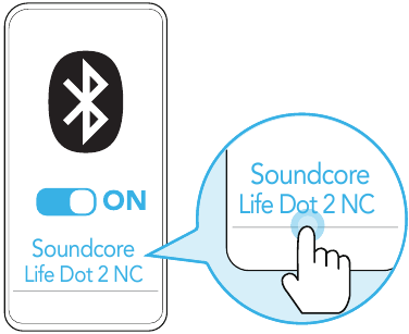 Soundcore - Life Dot 2 NC - Bluetooth-koppeling - Stap 2 - Selecteer “Soundcore Life Dot 2 NC” Bluetooth-koppeling - Stap 2 - Selecteer “Soundcore Life Dot 2 NC”