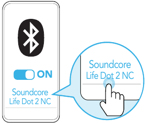 Soundcore - Life Dot 2 NC - Koppelen met een ander apparaat - Stap 2 - Selecteer “Soundcore Life Dot 2 NC” Koppelen met een ander apparaat - Stap 2 - Selecteer “Soundcore Life Dot 2 NC”