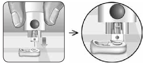 OneTouch - Lifescan Delica Plus - Het gebruikte lancet verwijderen - Stap 2 - Bedek de blootgestelde lancetpunt Het gebruikte lancet verwijderen - Stap 2 - Bedek de blootgestelde lancetpunt