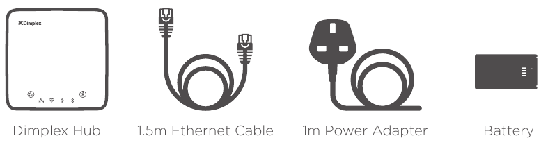 Inbegrepen items bij de Dimplex Control Hub