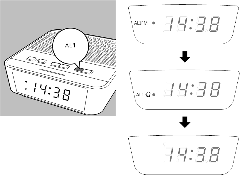 Philips - AJ3116 - De alarmtimer activeren/deactiveren - Stap 5 De alarmtimer activeren/deactiveren - Stap 5
