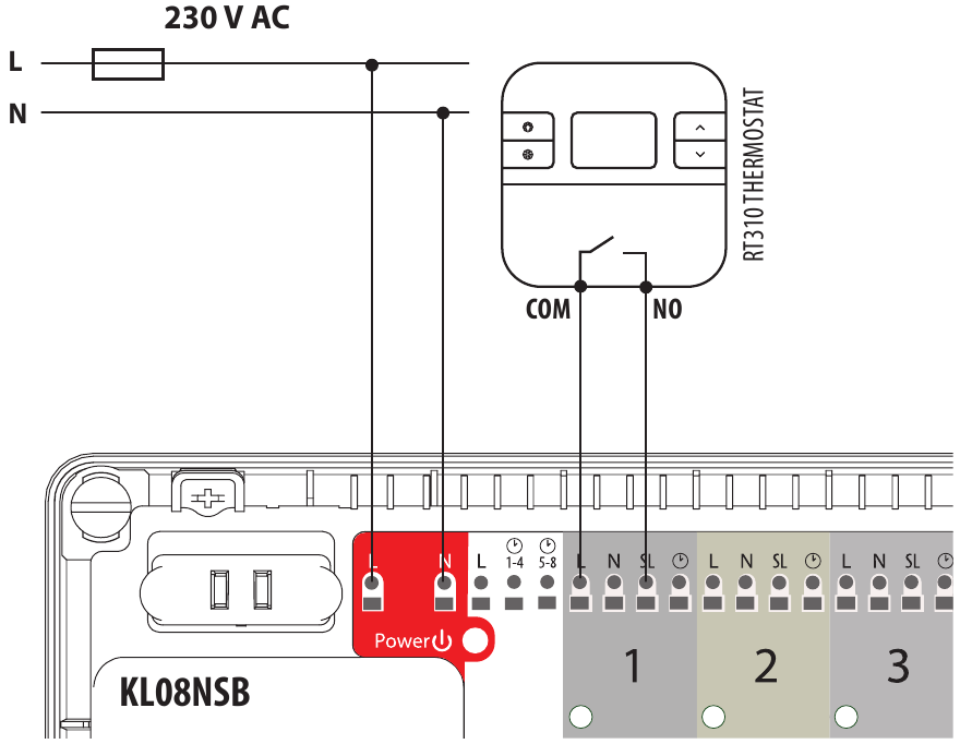 SALUS CONTROLS - KL08NSB - Thermostaten aansluiting - Voorbeeld 3 Thermostaten aansluiting - Voorbeeld 3