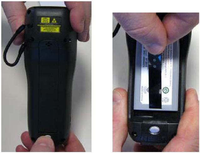DATALOGIC - Memor X3 - Schakel de Memor X3 uit, druk op de ontgrendelknop van de vergrendeling Schakel de Memor X3 uit, druk op de ontgrendelknop van de vergrendeling