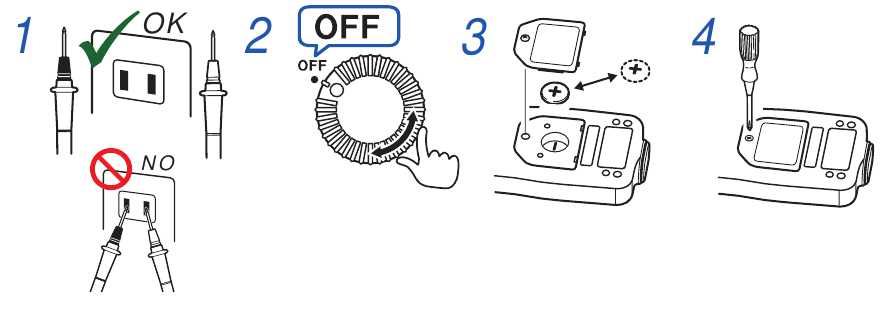 Hioki - 3280-10F - Batterijen plaatsen/vervangen - Vervangingsdiagram Batterijen plaatsen/vervangen - Vervangingsdiagram