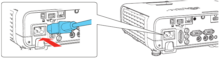 EPSON - PowerLite EB-L250F - Apparatuur inschakelen - Stap 1 - Sluit het netsnoer aan Apparatuur inschakelen - Stap 1 - Sluit het netsnoer aan