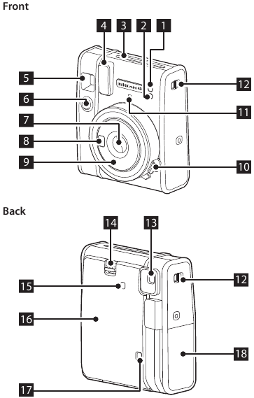 Fujifilm - instax mini 40 - Namen van onderdelen Namen van onderdelen