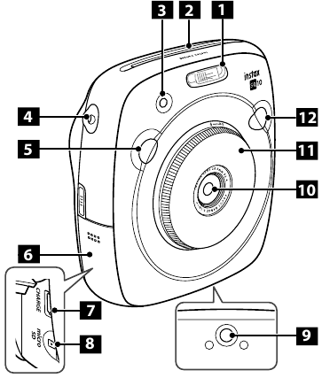 Fujifilm - instax SQUARE SQ10 - Voorkant - Namen van onderdelen Voorkant - Namen van onderdelen
