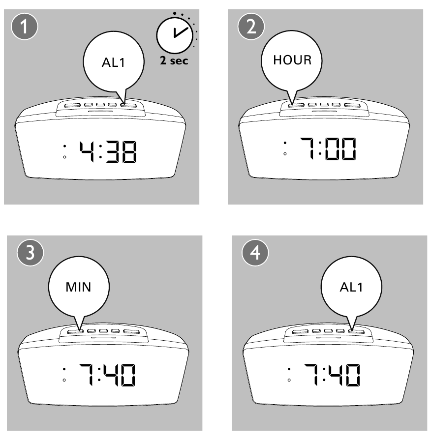 Philips - AJ3400 - Alarmtimer instellen Alarmtimer instellen