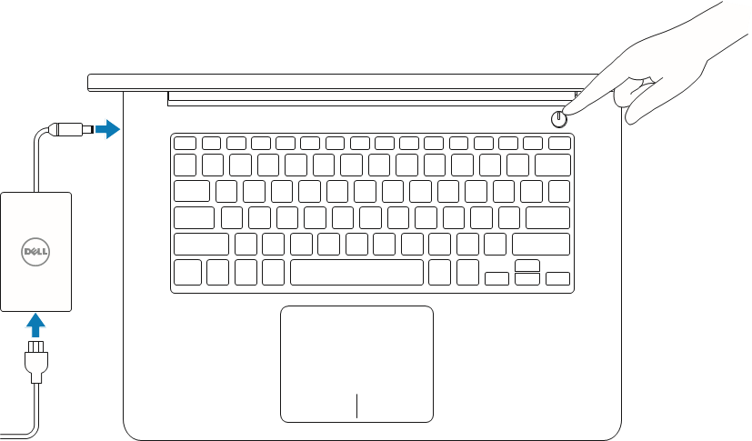 Dell - Inspiron 14 5000 Series - Sluit de voedingsadapter aan en druk op de aan/uit-knop Sluit de voedingsadapter aan en druk op de aan/uit-knop