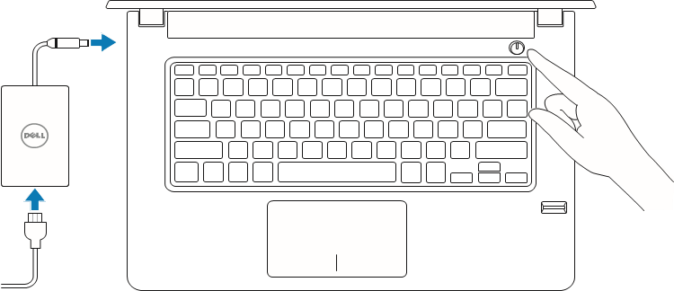 Dell - Vostro 14 3000 Series - Sluit de voedingsadapter aan en druk op de aan/uit-knop Sluit de voedingsadapter aan en druk op de aan/uit-knop