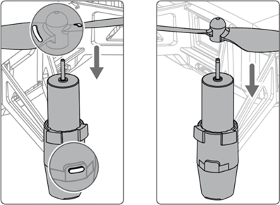 DJI - Tello - De propellers bevestigen De propellers bevestigen