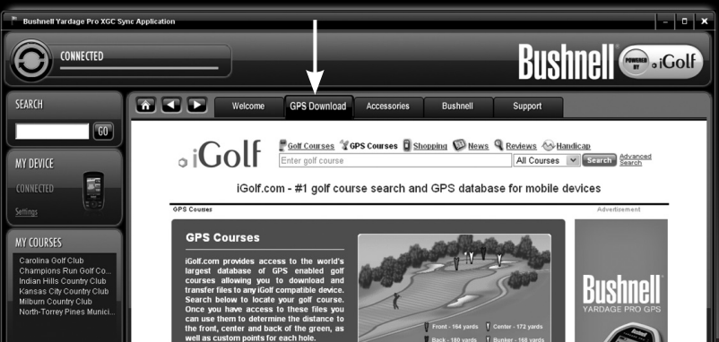 Bushnell - Yardage Pro XGC - Yardage Pro XGC Sync - De banen downloaden Yardage Pro XGC Sync - De banen downloaden