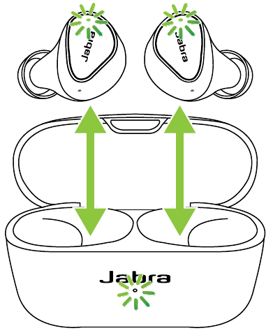 Jabra - Elite 4 - BATTERIJSTATUS BIJ HET PLAATSEN/VERWIJDEREN VAN OORDOPJES BATTERIJSTATUS BIJ HET PLAATSEN/VERWIJDEREN VAN OORDOPJES