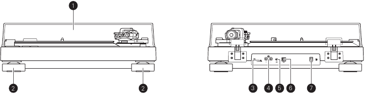Audio-Technica - AT-LP120XUSB - Diagram voor- en achteraanzicht Diagram voor- en achteraanzicht