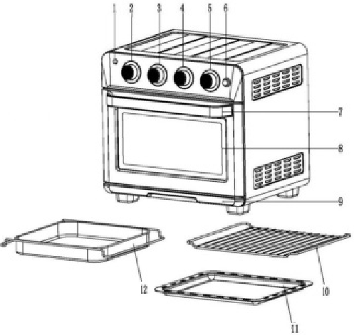 Elite Gourmet - Gourmet EAF9100 - Onderdelenoverzicht Onderdelenoverzicht