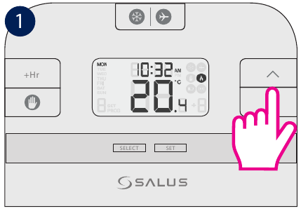 Salus Controls - RT510BC - Tijdelijke override - Stap 1 Tijdelijke override - Stap 1