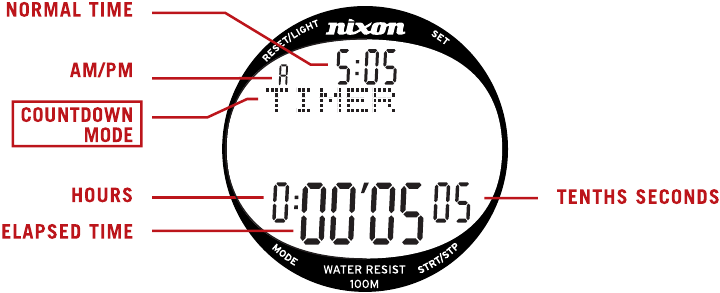 NIXON - THE SUPERHERO - COUNTDOWN TIMER MODUS COUNTDOWN TIMER MODUS