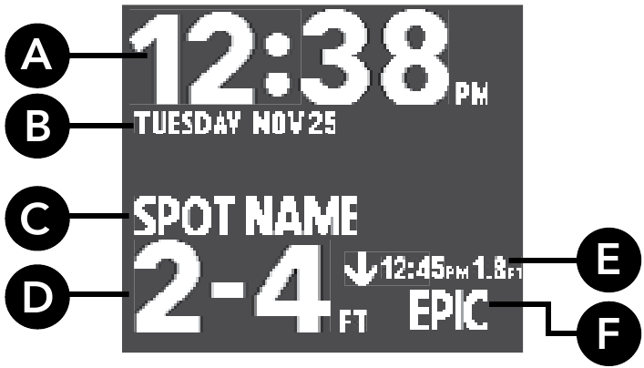 NIXON - THE ULTRATIDE - DEVICE SCREEN DETAILS - SIMPLE HOME SCREEN APPARAATSCHERMDETAILS - EENVOUDIG STARTSCHERM