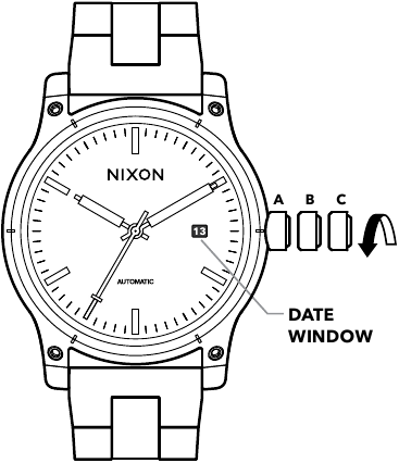 NIXON - ANALOG AUTOMATIC - DE DAG VAN DE WEEK INSTELLEN DE DAG VAN DE WEEK INSTELLEN