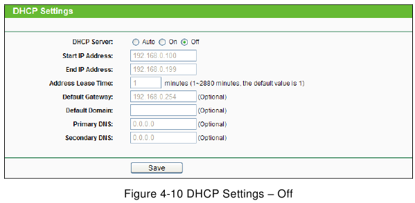 TP-Link - TL-WA850RE - DHCP-instellingen – Uit DHCP-instellingen – Uit