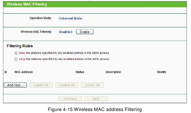 TP-Link - TL-WA850RE - Draadloze MAC-adresfiltering Draadloze MAC-adresfiltering