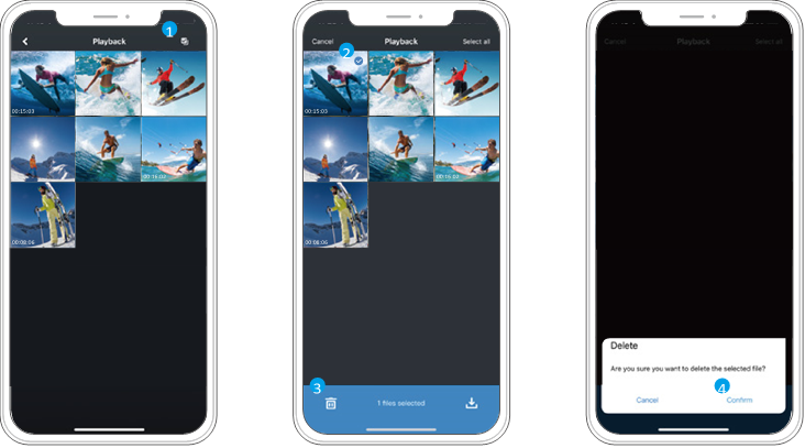 AKASO - V50 X - Bestanden afspelen of verwijderen in de AKASO GO-app - Stap 3 Bestanden afspelen of verwijderen in de AKASO GO-app - Stap 3