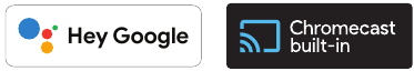 Google-, Android-, Google Play- en Chromecast built-in-logo's