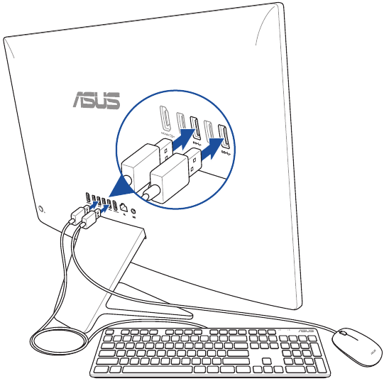 Asus - V241EA - Een bekabeld toetsenbord en muis aansluiten Een bekabeld toetsenbord en muis aansluiten
