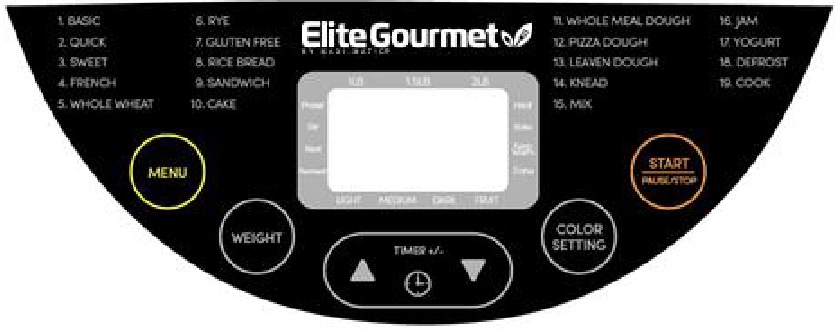 Elite Gourmet - EBM8103B - HET BEDIENINGSPANEEL BEGRIJPEN HET BEDIENINGSPANEEL BEGRIJPEN
