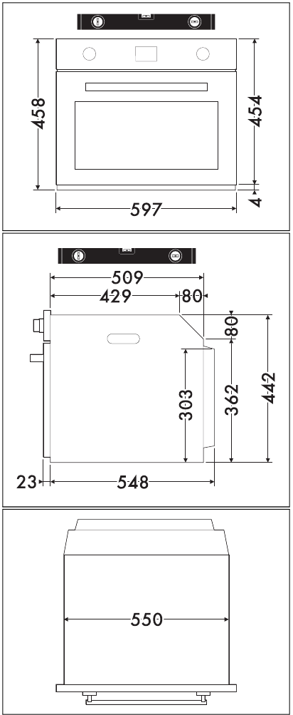 Smeg - SO4902M1N - Totale afmetingen apparaat (mm) - Voorbeeld 1 Totale afmetingen apparaat (mm) - Voorbeeld 1