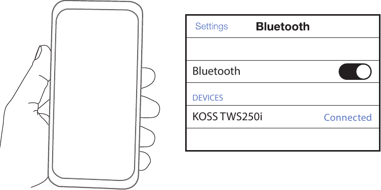 Koss - TWS250i - Verbinding maken met een Bluetooth-apparaat - Stap 1 Verbinding maken met een Bluetooth-apparaat - Stap 1