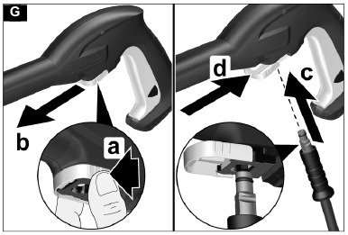 Kärcher - K2 Premium Power Control - Eerste ingebruikname - Stap 2 - Druk de klem in Eerste ingebruikname - Stap 2 - Druk de klem in