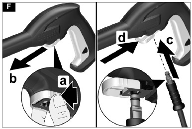 Kärcher - K2 Power Control - Eerste opstart - Stap 2 - Druk op de klem Eerste opstart - Stap 2 - Druk op de klem