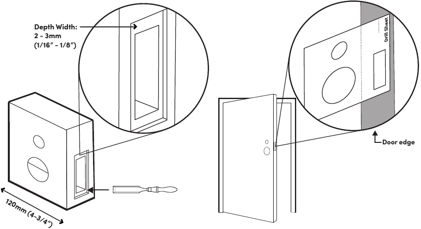 igloohome - Smart Mortise - Het boorsjabloon gebruiken - Stap 2 - Beitelen Het boorsjabloon gebruiken - Stap 2 - Beitelen
