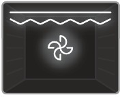 De thermostaat- en waarschuwingslampjes van de oven gaan branden en de grill, de bovenste verwarmingselementen en de ventilator beginnen te werken.