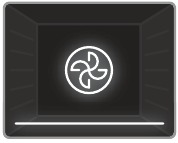 De thermostaat- en waarschuwingslampjes van de oven gaan branden en de ring, de onderste verwarmingselementen en de ventilator beginnen te werken.
