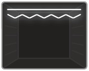 De thermostaat- en waarschuwingslampjes van de oven gaan branden en de grill en de bovenste verwarmingselementen beginnen te werken.