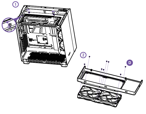 NZXT - H9 ELITE - INSTALLATIE VENTILATOR & RADIATOR - Stap 1 INSTALLATIE VENTILATOR & RADIATOR - Stap 1