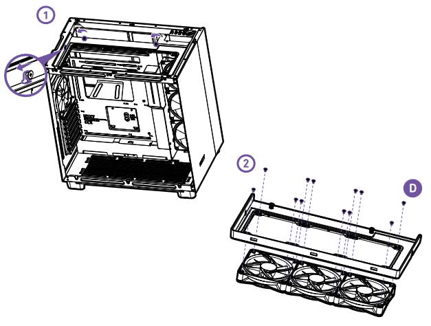 NZXT - H9 ELITE - INSTALLATIE VENTILATOR & RADIATOR - Stap 2 INSTALLATIE VENTILATOR & RADIATOR - Stap 2