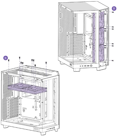NZXT - H6 Serie - VENTILATORINSTALLATIE - VENTILATOREN AAN DE VOORKANT-ZIJKANT EN BOVENKANT VENTILATORINSTALLATIE - VENTILATOREN AAN DE VOORKANT-ZIJKANT EN BOVENKANT