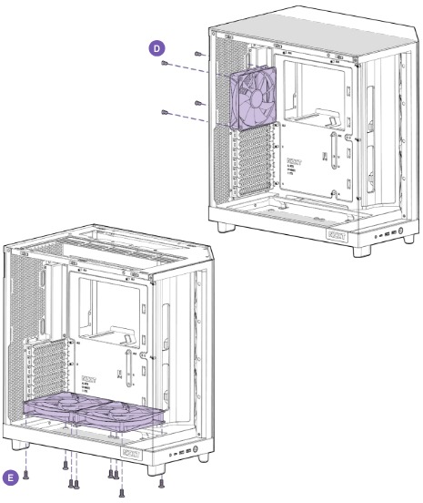 NZXT - H6 Serie - VENTILATORINSTALLATIE - VENTILATOREN AAN DE ACHTERKANT EN ONDERKANT VENTILATORINSTALLATIE - VENTILATOREN AAN DE ACHTERKANT EN ONDERKANT